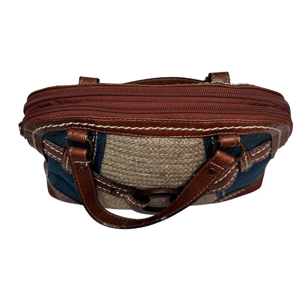 boc Small Handbag Shoulder Denim Faux Leather Woven Tan Western Boho - Picture 3 of 14